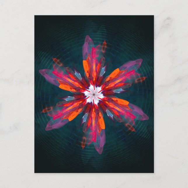 Postal Flores de Mandala Floral Naranja Rojo Azul Abstrac (Anverso)