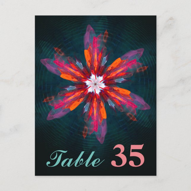 Postal Flores de Mandala Floral Naranja Rojo Azul Abstrac (Anverso)