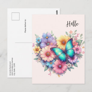 Postal Flores de margaritas con una hermosa mariposa