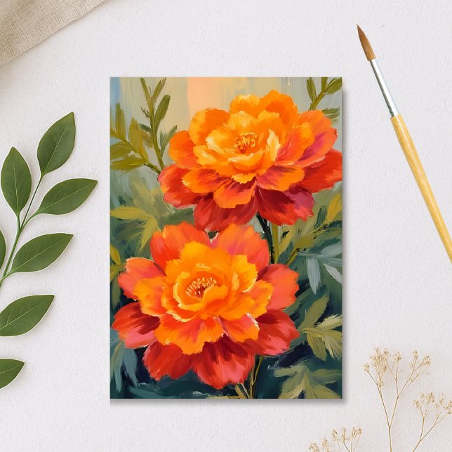 Postal Flores de Marigold Naranja Botánico Acuarela (Subido por el creador)