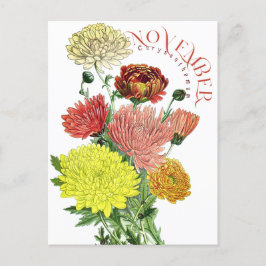 Postal Flores de Mes Novermber Chrysanthemum Fancy Postca
