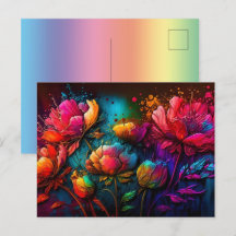 Flores de neón, coloridas, ramo, manto de tinta