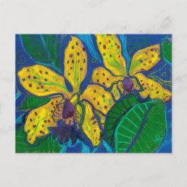 Postal Flores de orquídeas amarillas, pintura pastel de a
