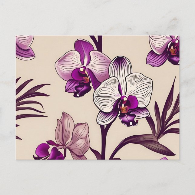 Postal Flores de orquídeas moradas (Anverso)