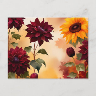 Postal Flores de Otoño Coloridas con Acuarela