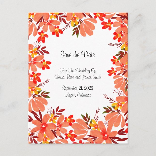 Postal Flores de otoño y hojas ahorran la fecha (Anverso)