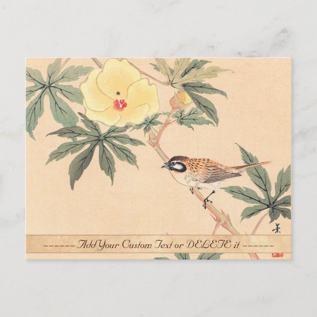 Postal Flores de pájaro de Sparrow e Hibiscus Keibun Mats (Anverso)