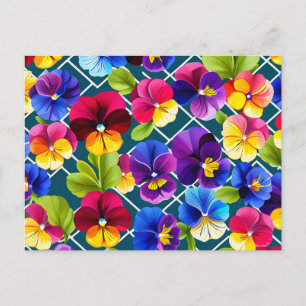 Postal Flores de pansy geométricas vibrantes