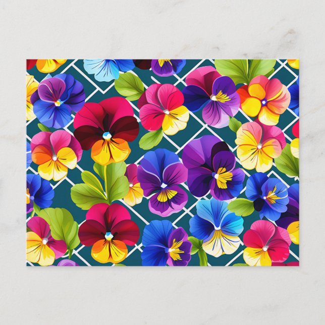 Postal Flores de pansy geométricas vibrantes (Anverso)