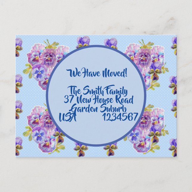 Postal Flores de Pansy Nueva Postcard De La Dirección, No (Anverso)