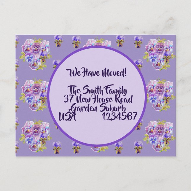 Postal Flores de Pansy Nueva Postcard De La Dirección, No (Anverso)