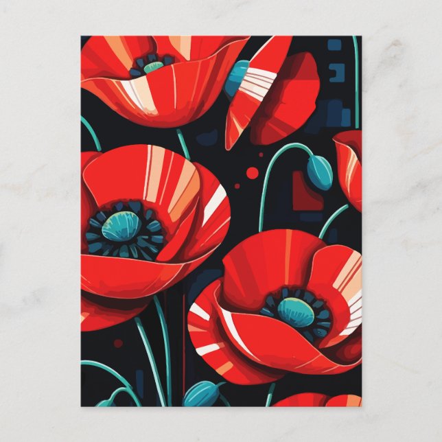 Postal Flores de Papaver descubiertas (Anverso)