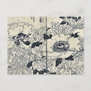 Postal Flores de peones por Tachibana, Yasukuni Ukiyoe