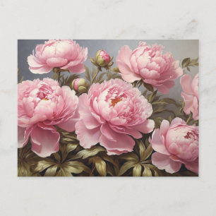 Postal Flores de peonía en flor 