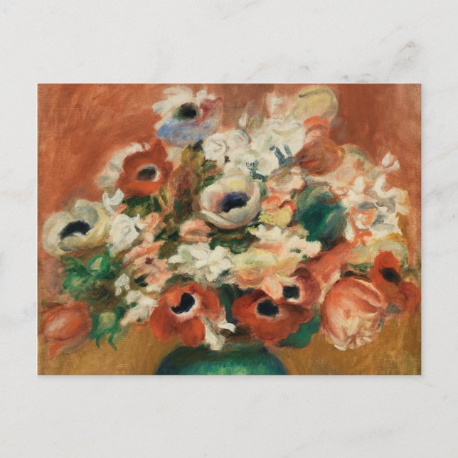 Postal Flores de pintura impresionista de Renoir (Anverso)