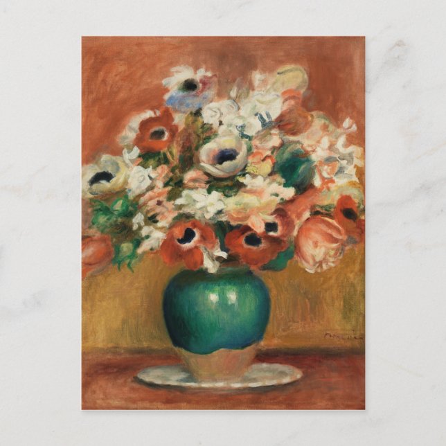 Postal Flores de pintura impresionista de Renoir (Anverso)