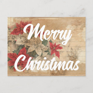 Postal Flores de poinsettia retro Grunge Feliz Navidad