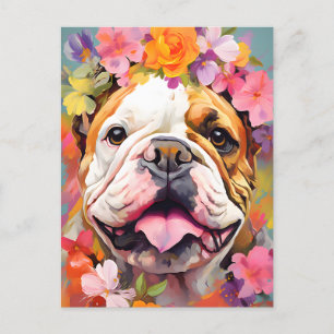 Postal Flores de primavera de bulldog