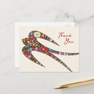 Postal Flores de primavera de pájaro frio y singulares