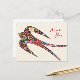 Postal Flores de primavera de pájaro frio y singulares