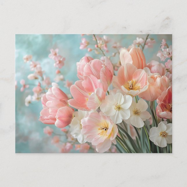 Postal Flores de primavera de pasto suave Diseño Delicado (Anverso)
