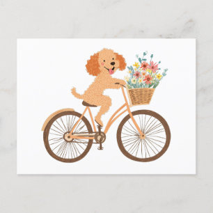 Postal Flores de primavera en bicicleta de perro de Cute 
