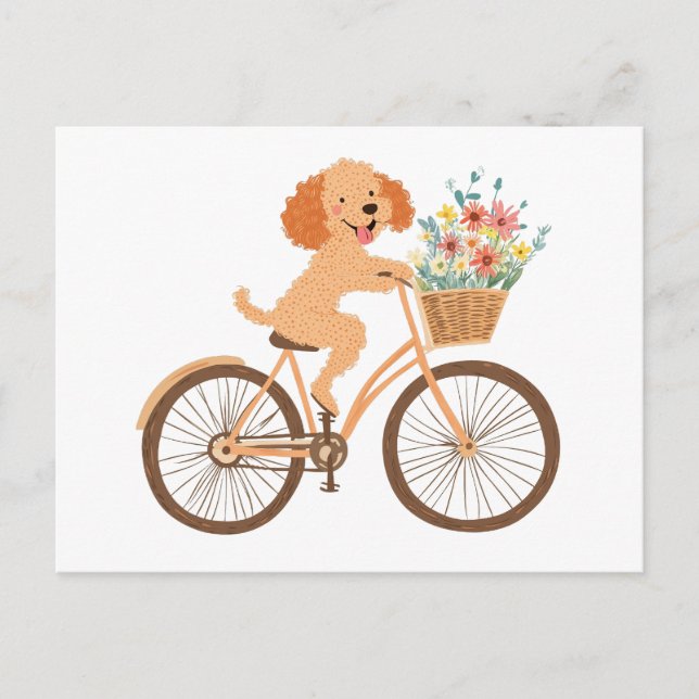 Postal Flores de primavera en bicicleta de perro de Cute  (Anverso)
