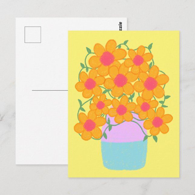 Postal Flores De Primavera naranja Y Rosa (Anverso / Reverso)