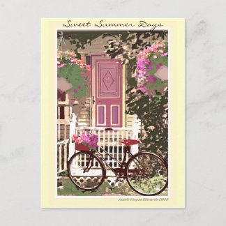 Postal Flores de primavera/verano y bicicleta