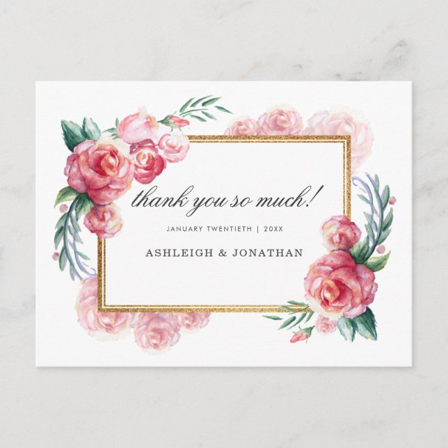 Postal Flores de Purpurina y acuarela de oro | Gracias (Anverso)