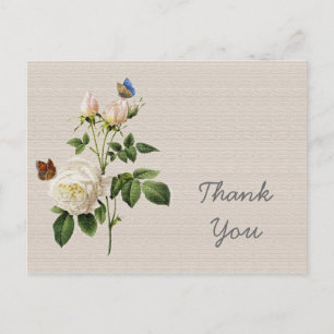 Postal Flores de rosa blanca vintage gracias