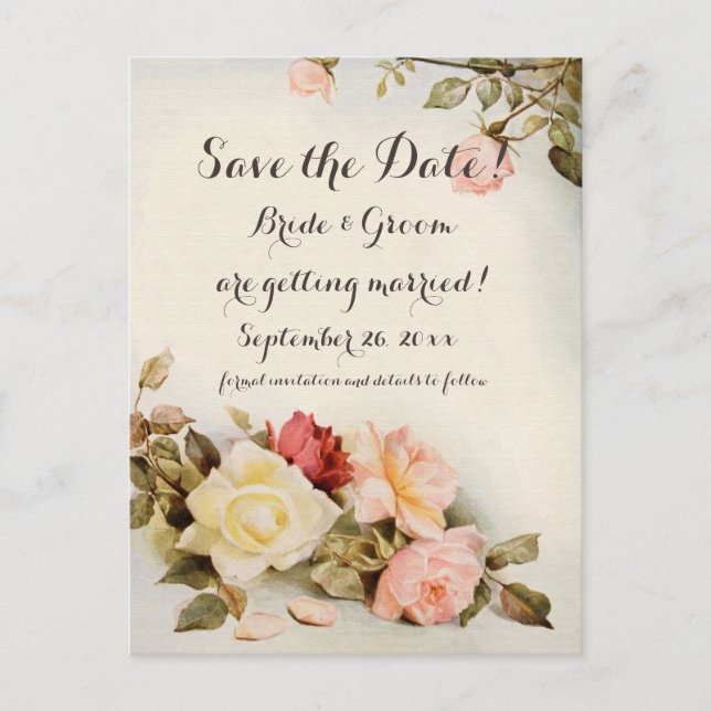 Postal Flores de Rosa de jardín antiguo de bodas antiguas (Anverso)