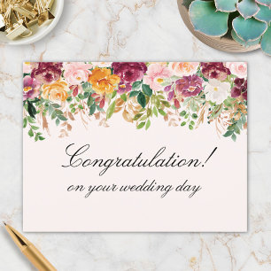 Postal Flores de Rosa en Acuarela Felicitación de Boda