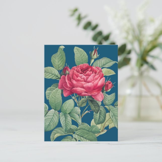 Postal Flores de Rosa Roja con Hojas Verdes GRACIAS (Anverso de pie)