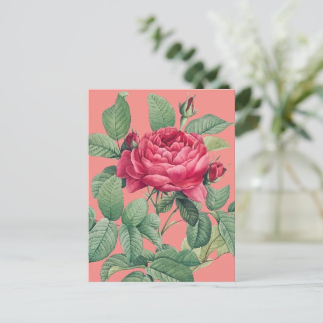 Postal Flores de Rosa Roja con Hojas Verdes GRACIAS (Anverso de pie)