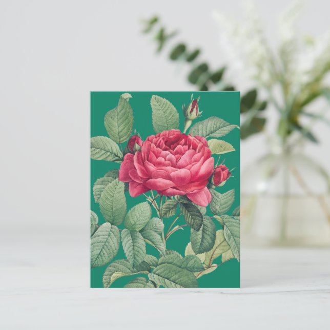 Postal Flores de Rosa Roja con Hojas Verdes GRACIAS (Anverso de pie)