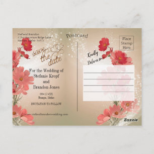 Postal Flores de salmón y rojas/Recorte de oro