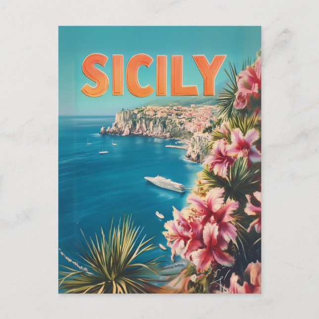 Postal Flores de Sicilia vintage (Anverso)