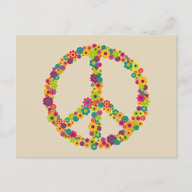 Postal Flores de signo de paz hippie (Anverso)