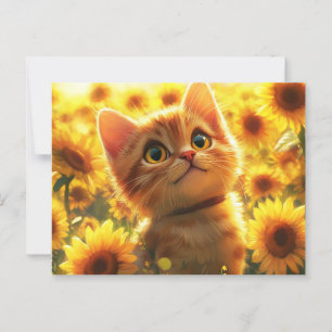Postal Flores de sol y gato