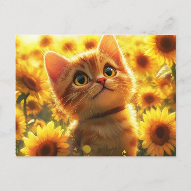 Postal Flores de sol y gato (Anverso)