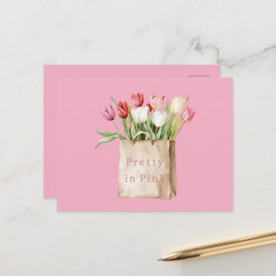 Postal Flores de Tulipán Rosa Rojo Amarillo Blanco en Bol