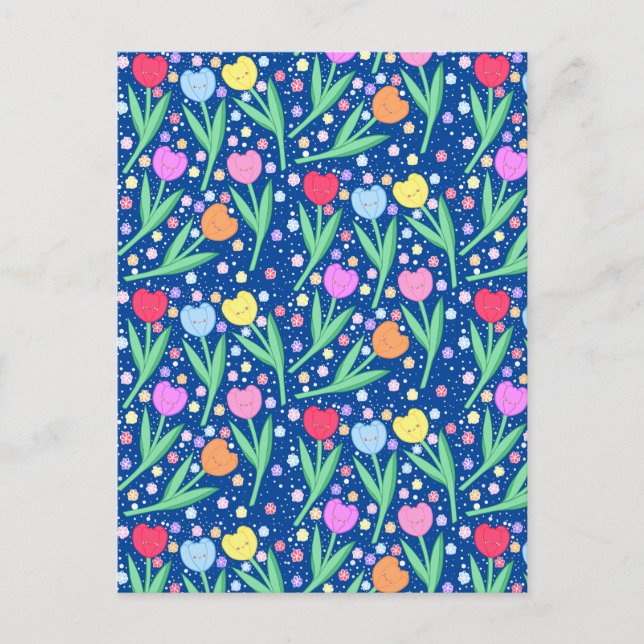 Postal Flores de tulipanes coloridas (Anverso)