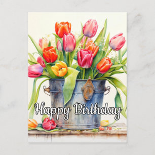 Postal Flores de Tulipanes recién cortadas