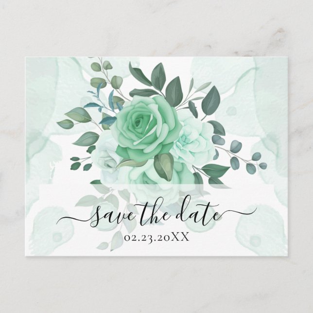 Postal Flores de vegetación acuarela Guardar la fecha (Anverso)