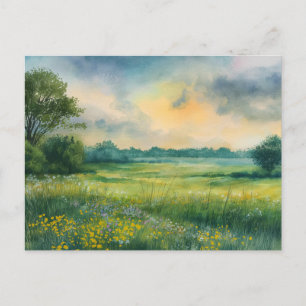 Postal Flores de Verano Campo Aquarela Naturaleza