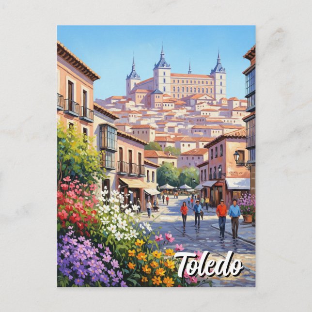 Postal Flores de viaje de Toledo España Alcázar (Anverso)