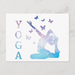Postal Flores de yoga y ilustracion de mariposas