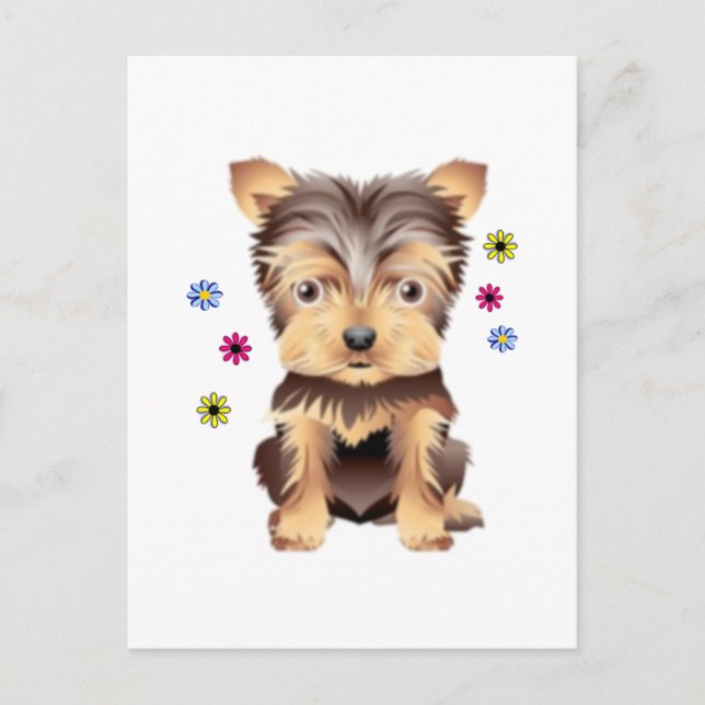 Postal Flores de Yorkie (Anverso)