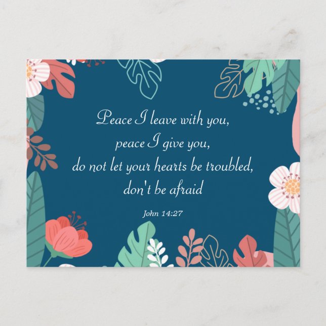 Postal Flores dibujadas a mano con John 14:27 Verso de la (Anverso)